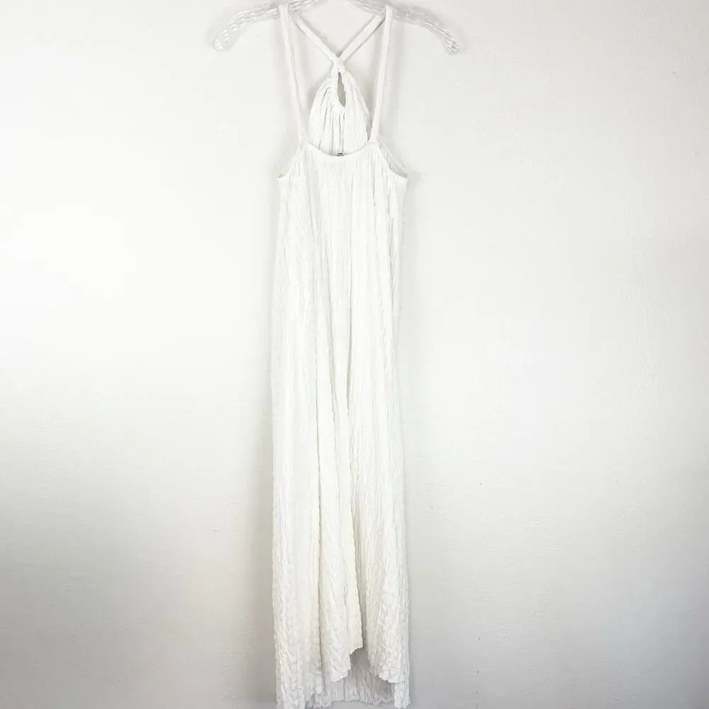 Zara Dress Women Large White Keyhole Puckered Texture Midi Stretch Spring Summer - Picture 4 of 8